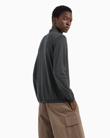 Armani Jersey Con Cuello Polo De Mezcla De Lana Y Lyocell Con Microrrayas En Tejido Jacquard ASV