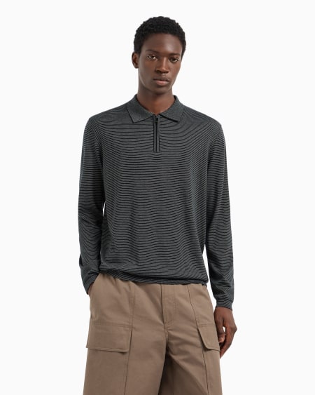Armani Jersey Con Cuello Polo De Mezcla De Lana Y Lyocell Con Microrrayas En Tejido Jacquard ASV