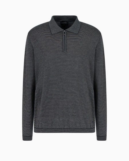 Armani Jersey con cuello polo de mezcla de lana y lyocell con microrrayas en tejido jacquard ASV