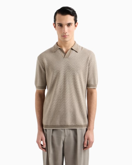 Armani Jersey Con Cuello Tipo Polo En Mezcla De Lana Y Lyocell Con Puntos Fantasía ASV