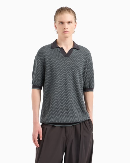 Armani Jersey Con Cuello Tipo Polo En Mezcla De Lana Y Lyocell Con Puntos Fantasía ASV