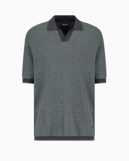 Armani Jersey Con Cuello Tipo Polo En Mezcla De Lana Y Lyocell Con Puntos Fantasía ASV