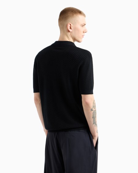 Armani Jersey Con Cuello Tipo Polo En Mezcla De Lana Y Lyocell Con Puntos Fantasía ASV
