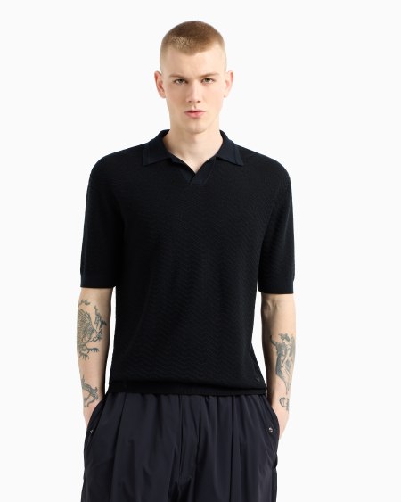 Armani Jersey Con Cuello Tipo Polo En Mezcla De Lana Y Lyocell Con Puntos Fantasía ASV