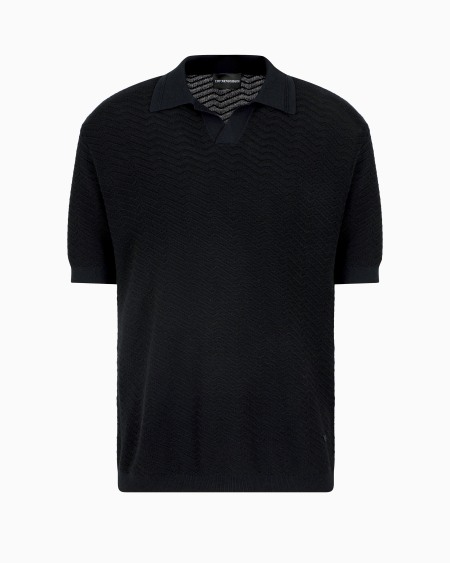 Armani Jersey con cuello tipo polo en mezcla de lana y lyocell con puntos fantasía ASV