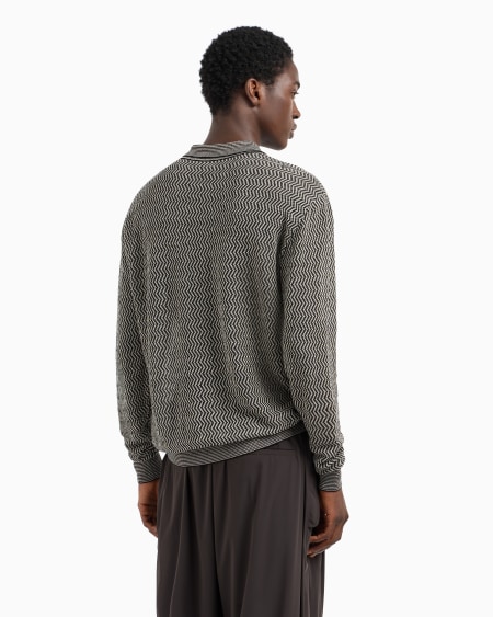 Armani Jersey Con Cuello Tipo Polo En Mezcla De Lino Y Lyocell Con Motivo Chevrón ASV