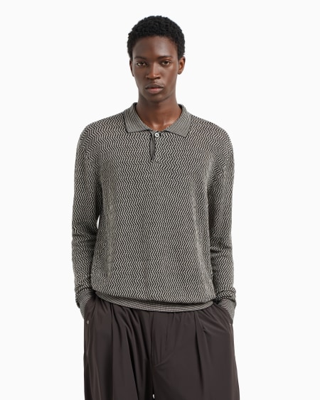 Armani Jersey Con Cuello Tipo Polo En Mezcla De Lino Y Lyocell Con Motivo Chevrón ASV