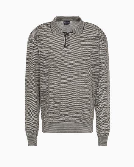 Armani Jersey con cuello tipo polo en mezcla de lino y lyocell con motivo chevrón ASV