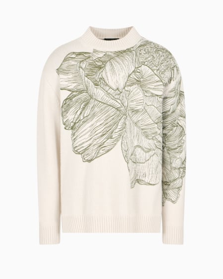 Armani Jersey de mezcla de alpaca con bordado de flor y libélula