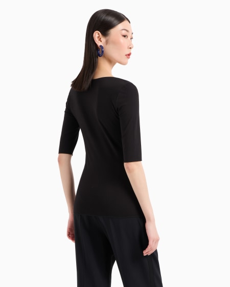 Armani Jersey De Punto Elástico De Viscosa Con Escote De Pico Y Manga Tres Cuartos