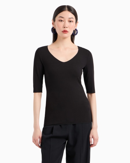 Armani Jersey De Punto Elástico De Viscosa Con Escote De Pico Y Manga Tres Cuartos