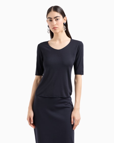 Armani Jersey De Punto Elástico De Viscosa Con Escote De Pico Y Manga Tres Cuartos