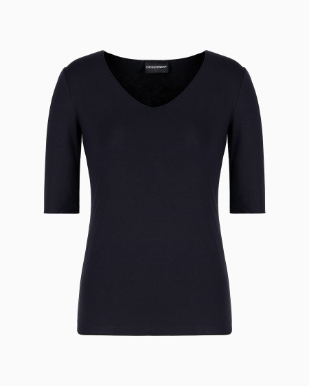 Armani Jersey de punto elástico de viscosa con escote de pico y manga tres cuartos