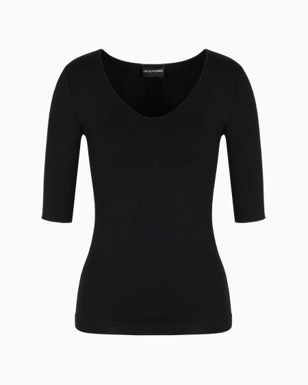 Armani Jersey de punto elástico de viscosa con escote de pico y manga tres cuartos