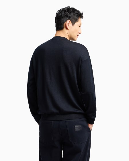 Armani Jersey En Lana Virgen De Punto Jersey Con Logotipo Bordado En Cursiva