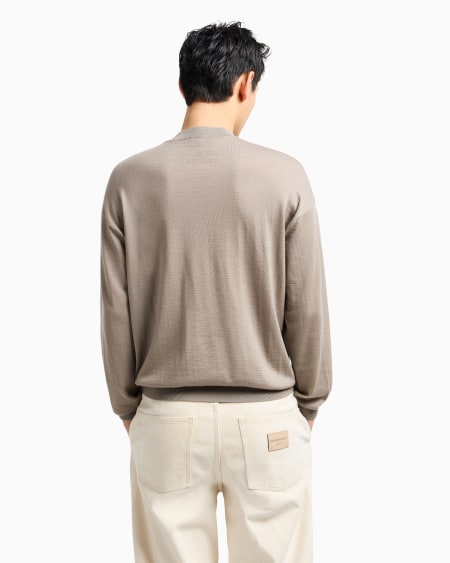 Armani Jersey En Lana Virgen De Punto Jersey Con Logotipo Bordado En Cursiva