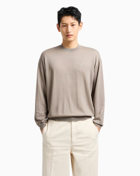 Armani Jersey En Lana Virgen De Punto Jersey Con Logotipo Bordado En Cursiva