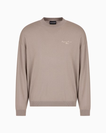 Armani Jersey en lana virgen de punto jersey con logotipo bordado en cursiva