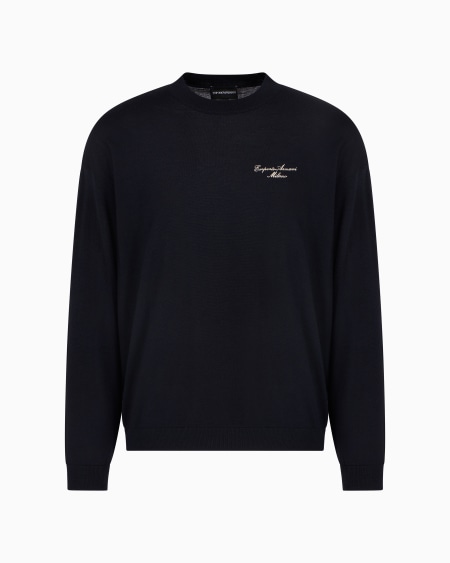 Armani Jersey en lana virgen de punto jersey con logotipo bordado en cursiva