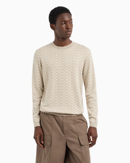 Armani Jersey En Mezcla De Lyocell Y Lana Virgen Con Motivo Integral De águilas En Tejido Jacquard ASV