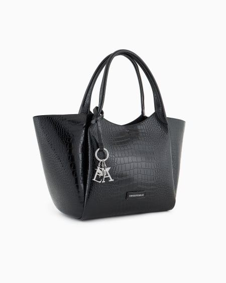 Armani Maxibolso Shopper Con Acabado Estampado De Cocodrilo Y Colgante Con Logotipo