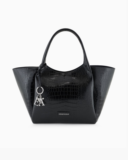 Armani Maxibolso shopper con acabado estampado de cocodrilo y colgante con logotipo