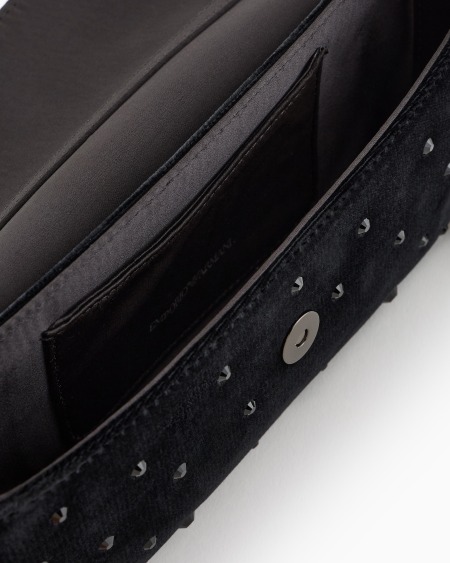 Armani Minibolso Bandolera De Terciopelo Con Strass Y Logotipo De águila De Metal