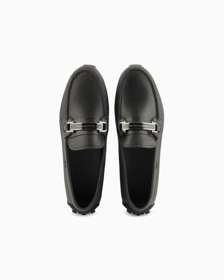 Armani Mocasines Driver En Cuero Plena Flor Con Estribo