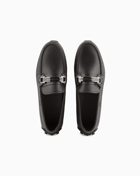 Armani Mocasines Driver En Cuero Plena Flor Con Estribo