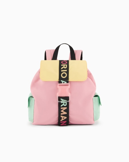 Armani Mochila de nailon con detalles de bloques de color y cincha con logotipo