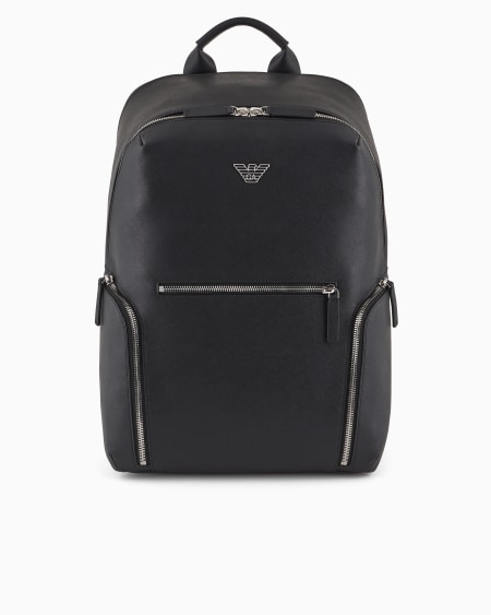 Armani Mochila de piel saffiano regenerada con placa de águila ASV