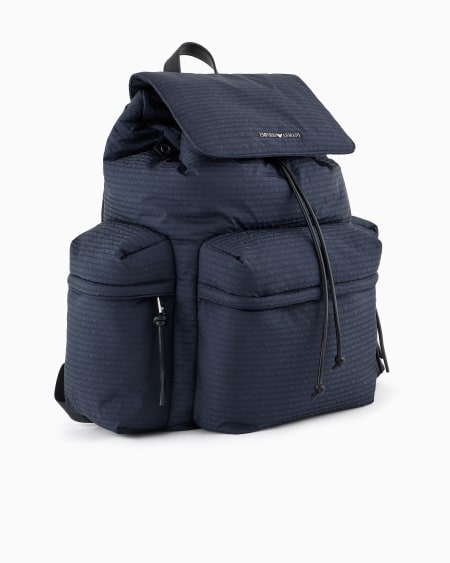 Armani Mochila De Tejido Jacquard De Nailon Con Inscripción Integral De Logotipo EA