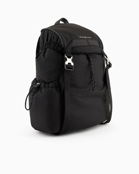 Armani Mochila De Tejido Jacquard De Nailon Con Inscripción Integral De Logotipo EA