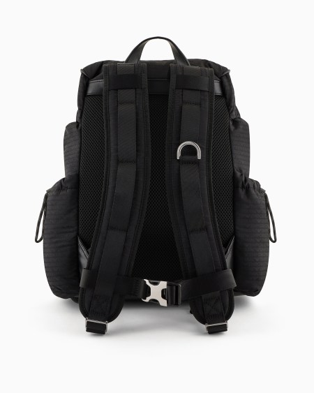 Armani Mochila De Tejido Jacquard De Nailon Con Inscripción Integral De Logotipo EA