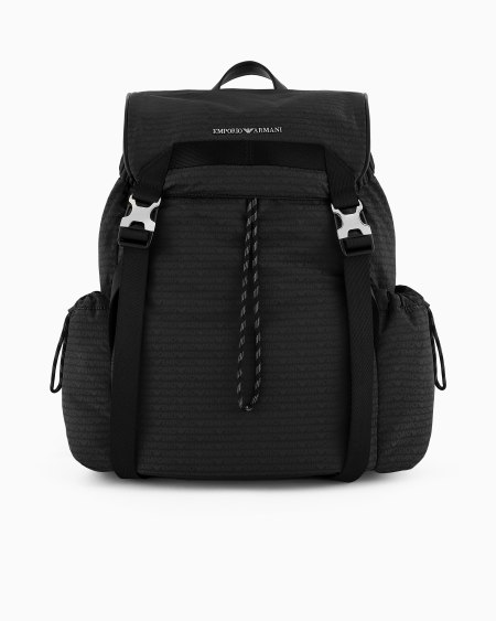 Armani Mochila de tejido jacquard de nailon con inscripción integral de logotipo EA