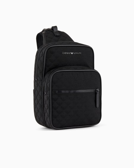 Armani Mochila De Un Solo Tirante De Nailon Con Motivo Integral De águila En Tejido Jacquard