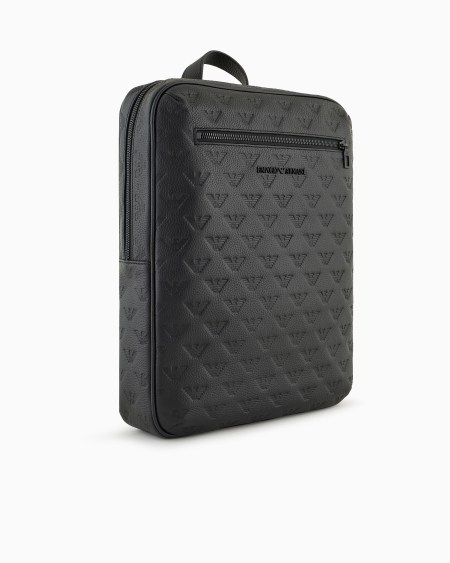 Armani Mochila Plana De Piel Con Motivo Integral De águila En Relieve