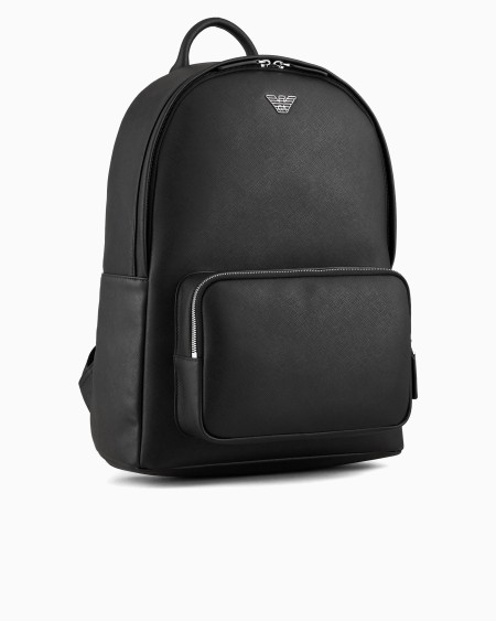 Armani Mochila Redondeada De Piel Saffiano Regenerada Con Placa De águila ASV