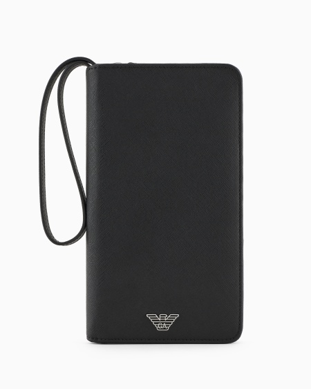 Armani Organizador de piel saffiano regenerada con placa de águila ASV