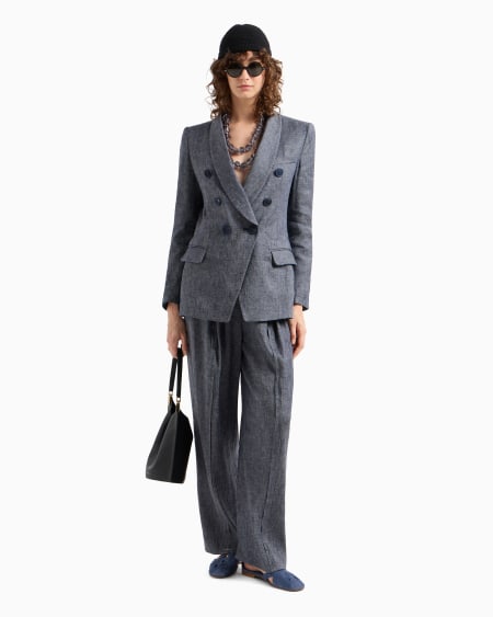 Armani Pantalones Con Pinzas De Cambray De Mezcla De Lino