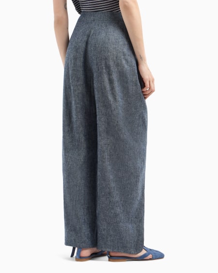 Armani Pantalones Con Pinzas De Cambray De Mezcla De Lino