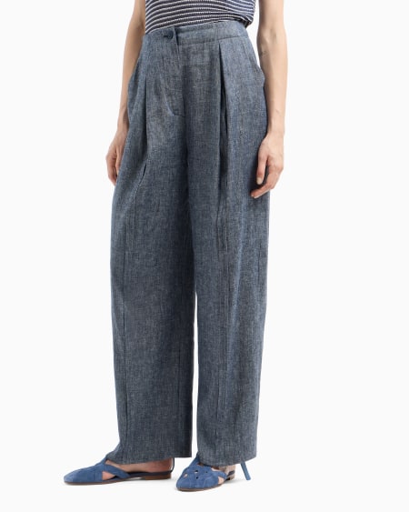 Armani Pantalones Con Pinzas De Cambray De Mezcla De Lino