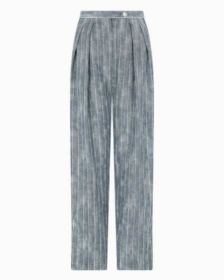 Armani Pantalones con pinzas de mezcla de lino y algodón efecto denim a rayas