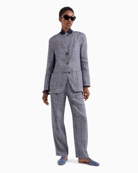 Armani Pantalones Con Pinzas De Mezcla De Lino Y Viscosa Con Motivo Príncipe De Gales