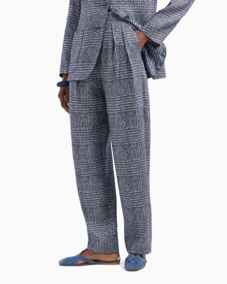 Armani Pantalones Con Pinzas De Mezcla De Lino Y Viscosa Con Motivo Príncipe De Gales