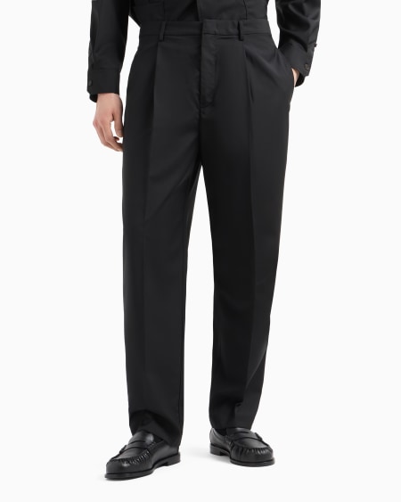 Armani Pantalones Con Pinzas En Lana Fría Superligera