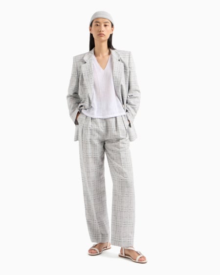 Armani Pantalones Con Pinzas En Mezcla De Lino Con Motivo A Cuadros Icon