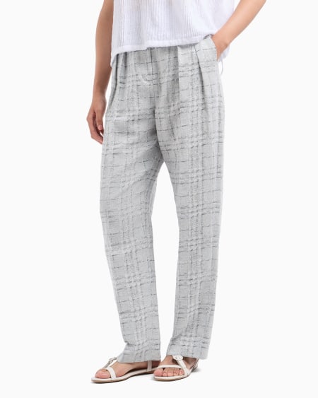 Armani Pantalones Con Pinzas En Mezcla De Lino Con Motivo A Cuadros Icon