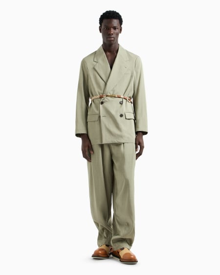 Armani Pantalones Con Pinzas Y Cinturón De Nailon Y Viscosa