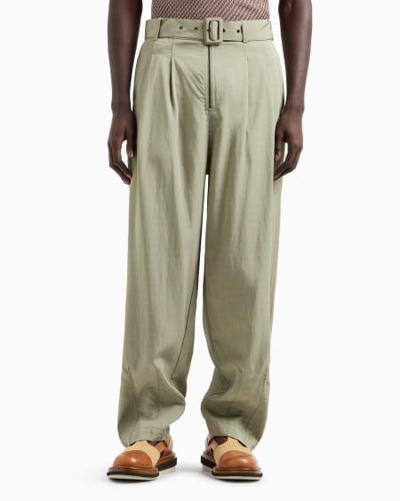 Armani Pantalones Con Pinzas Y Cinturón De Nailon Y Viscosa